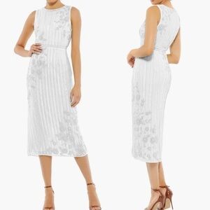 NWT Mac Duggal Cocktail Tea Length Beaded Jewel white Sz 2